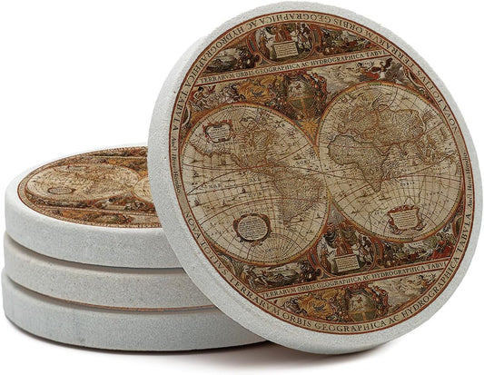 Thirstystone Old World Passages Round Natural Sandstone Coaster 4 Pack