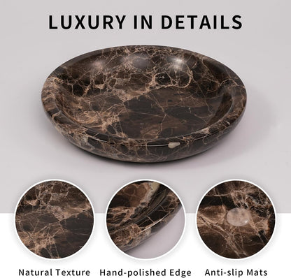 Brown Marble Jewelry Tray - Stone Trinket Ring Key Purse Holder Dish, Small Cute Round Plate Decorative Bowl for Nightstand Entryway Coffee Table Decor (5.5 inch)