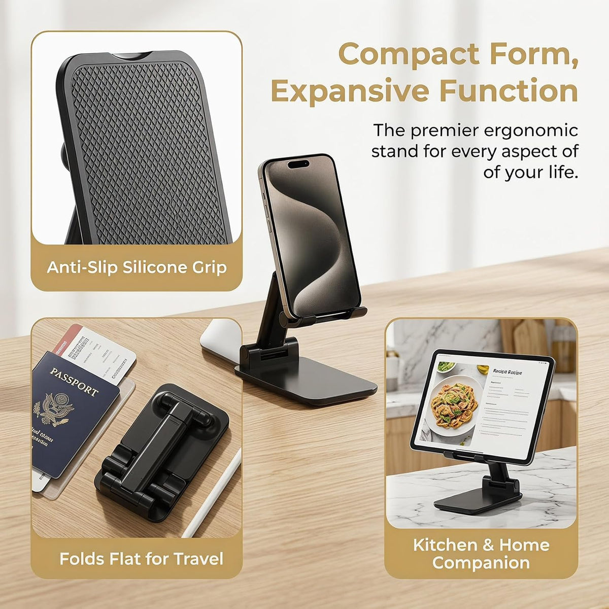 Phone Stand for Desk Cell Phone Holder Stands for iPhones, Black