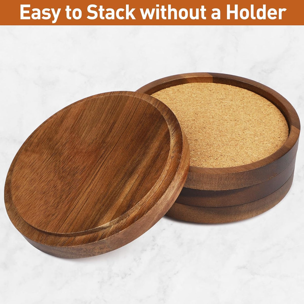 Stackable Wood Absorbent Cork Coaster Set of 4 for Drink, Home Decor