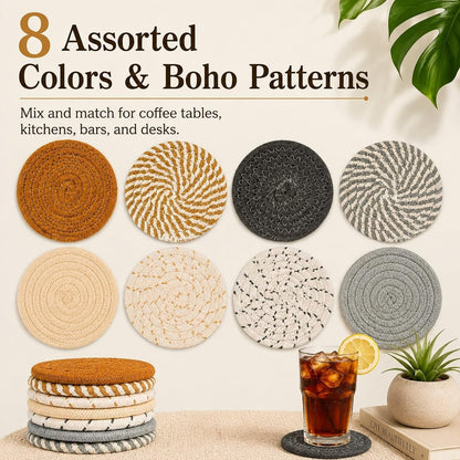 MAQIHAN 8 PCS Coasters for Drinks - Woven Absorbent Coaster Set of 8 Colors