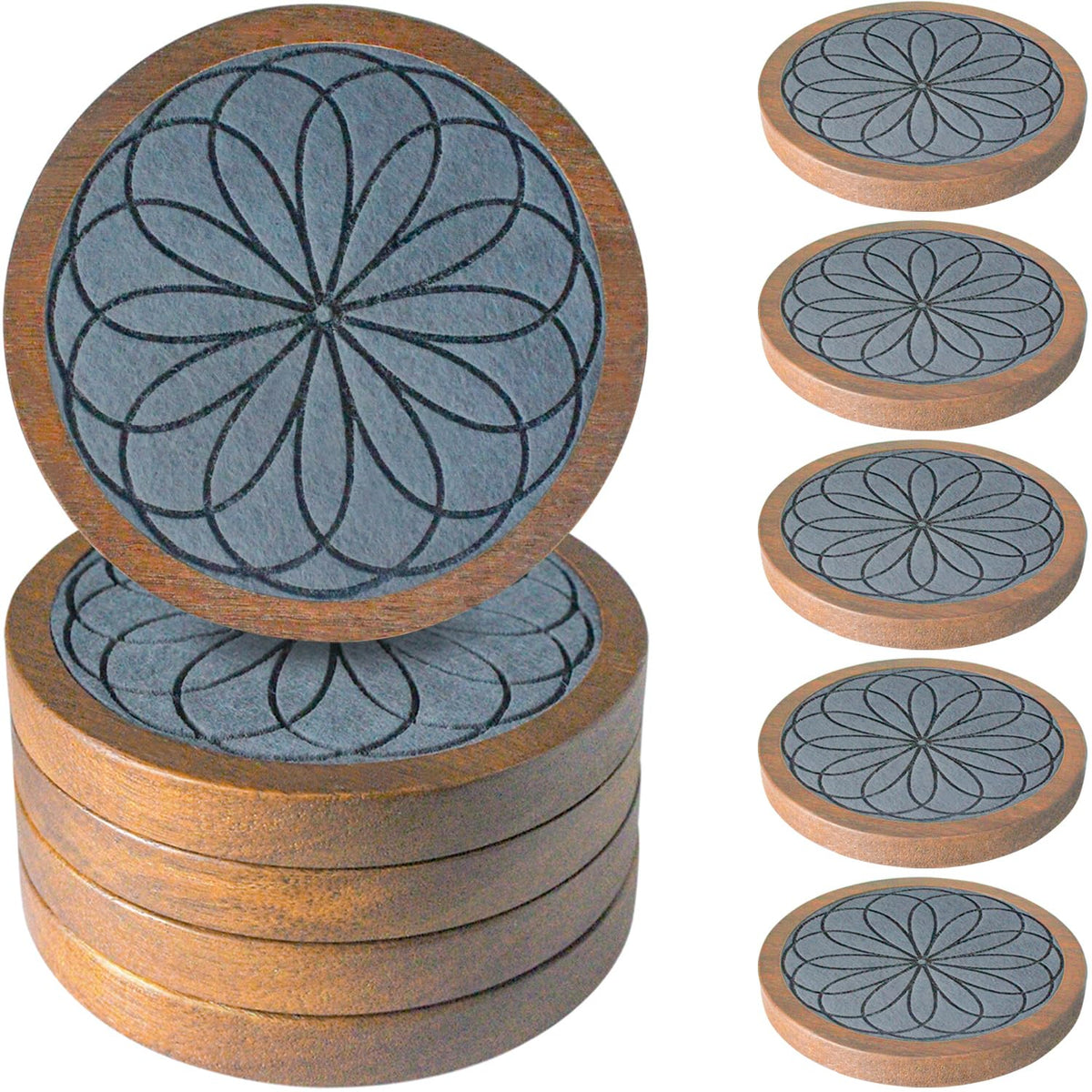 Wood Coasters for Drinks, Minacun Absorbent Coaster Sets of 5, Drinks Coasters for Coffee Tabletop Protection, Non-Slip, Non-Stick, Suitable for Kinds of Cups Wooden Table Drink, 4.3 Inches Black