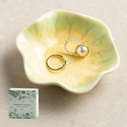 Ceramic Lotus Leaf Trinket Dish, Ring Holder for Jewelry