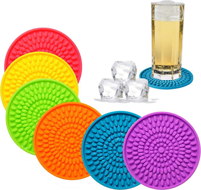 Silicone Coasters for Drinks - Absorbent Rubber Coasters Set of 6 Colorful