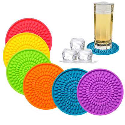 KindGa Rubber Coasters for Drinks - Large Silicone Coasters Set of 8 Brown