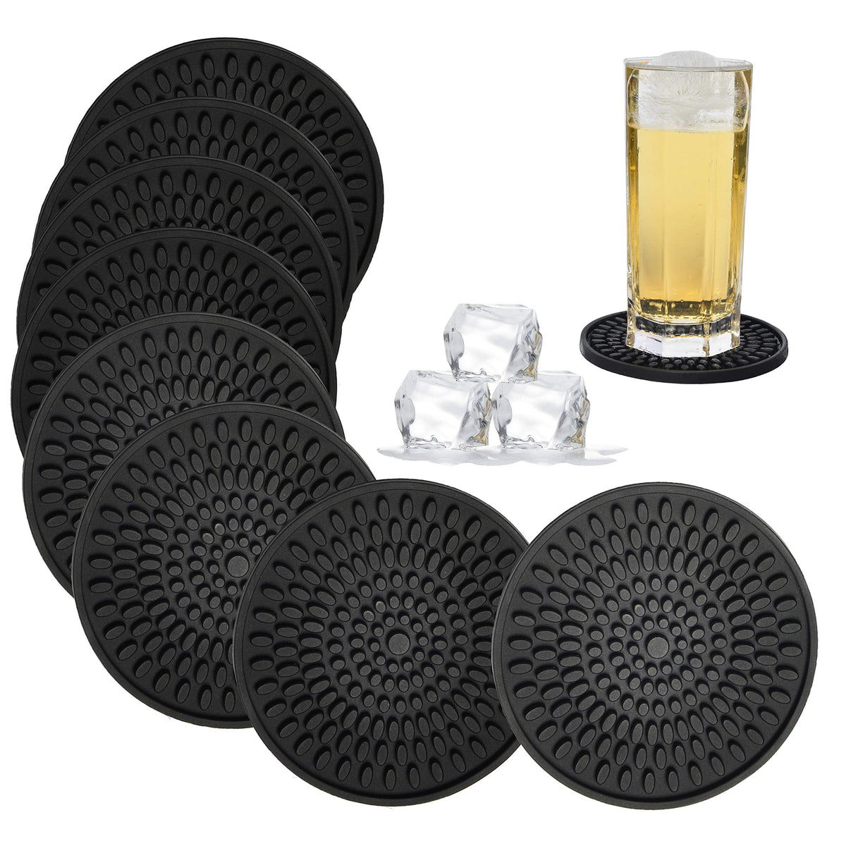 Silicone Coasters for Drinks - Absorbent Rubber Coasters Set of 6 Colorful