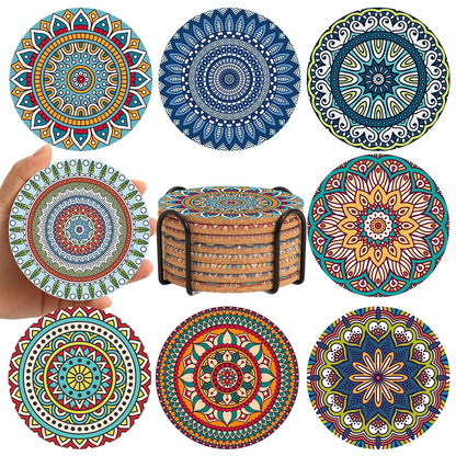 Cork Coasters Set of 8,Colorful Drink Coaster with Holder,4 Inch