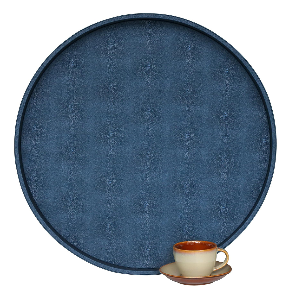 HofferRuffer Faux Leather Round Serving Tray, Vegan Croco Leather Decorative Tray, Food Tray for Storage Drinks, Snack & Cosmetics, Dia.12'' x 1.6'' (LightBlue)