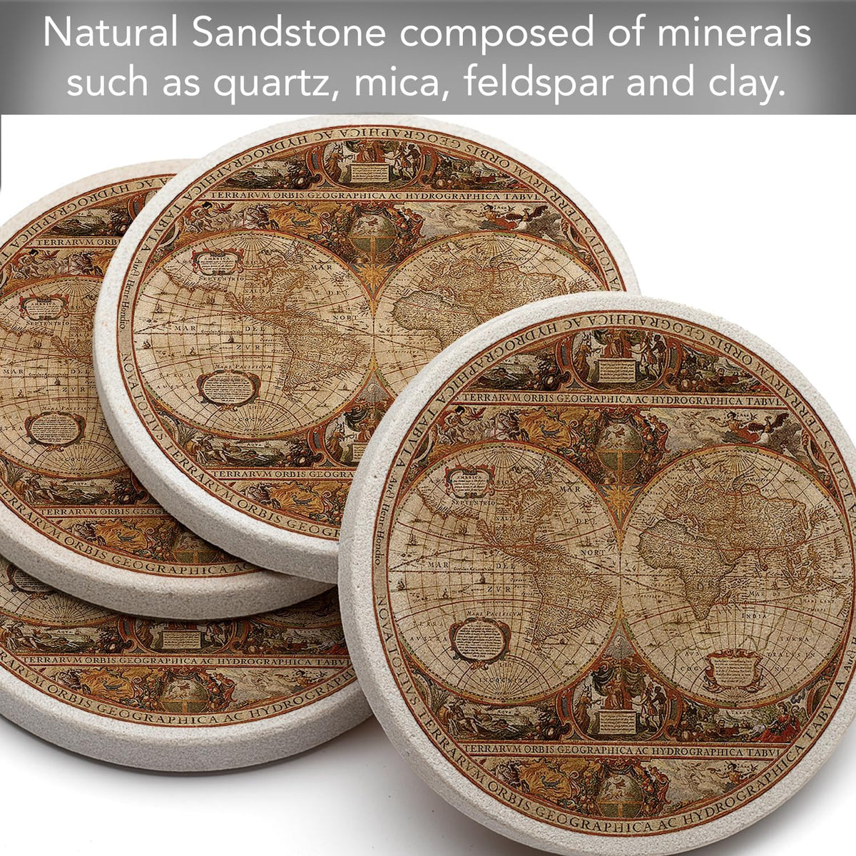 Thirstystone Old World Passages Round Natural Sandstone Coaster 4 Pack