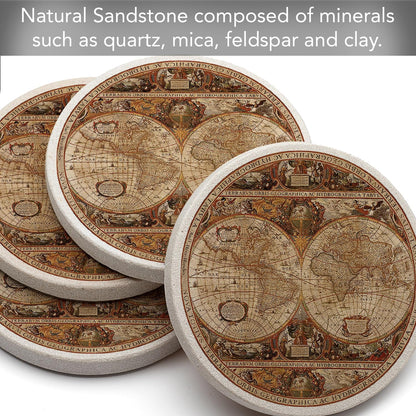 Thirstystone Old World Passages Round Natural Sandstone Coaster 4 Pack