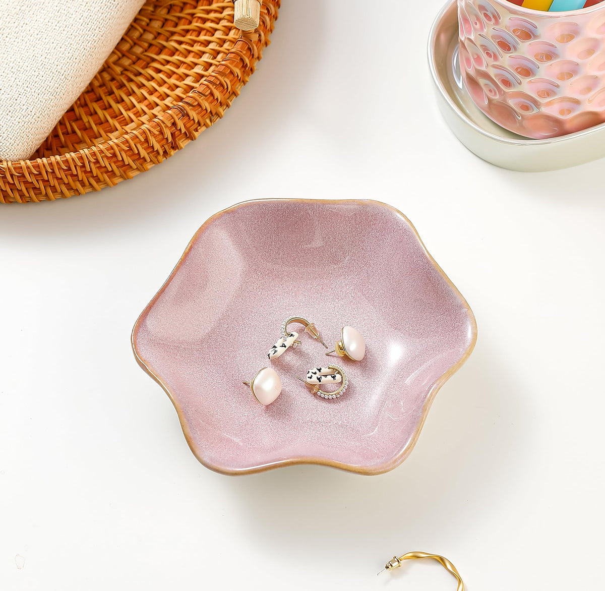 Binoster Ceramic Jewelry Dish,Leaf Jewelry Tray Key Tray,Small Ring Dish Holder Jewelry Plate Trinket Tray Catchall Tray Nightstand Decor For Entryway Green Table Room Decor