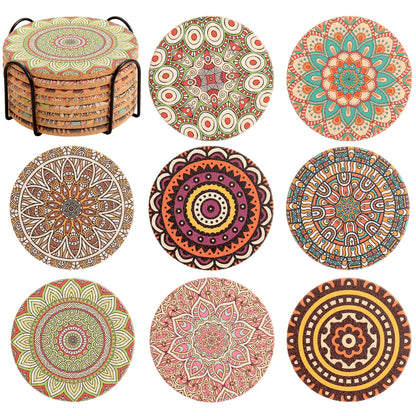Cork Coasters Set of 8,Colorful Drink Coaster with Holder,4 Inch