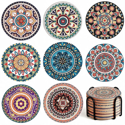 Cork Coasters Set of 8,Colorful Drink Coaster with Holder,4 Inch